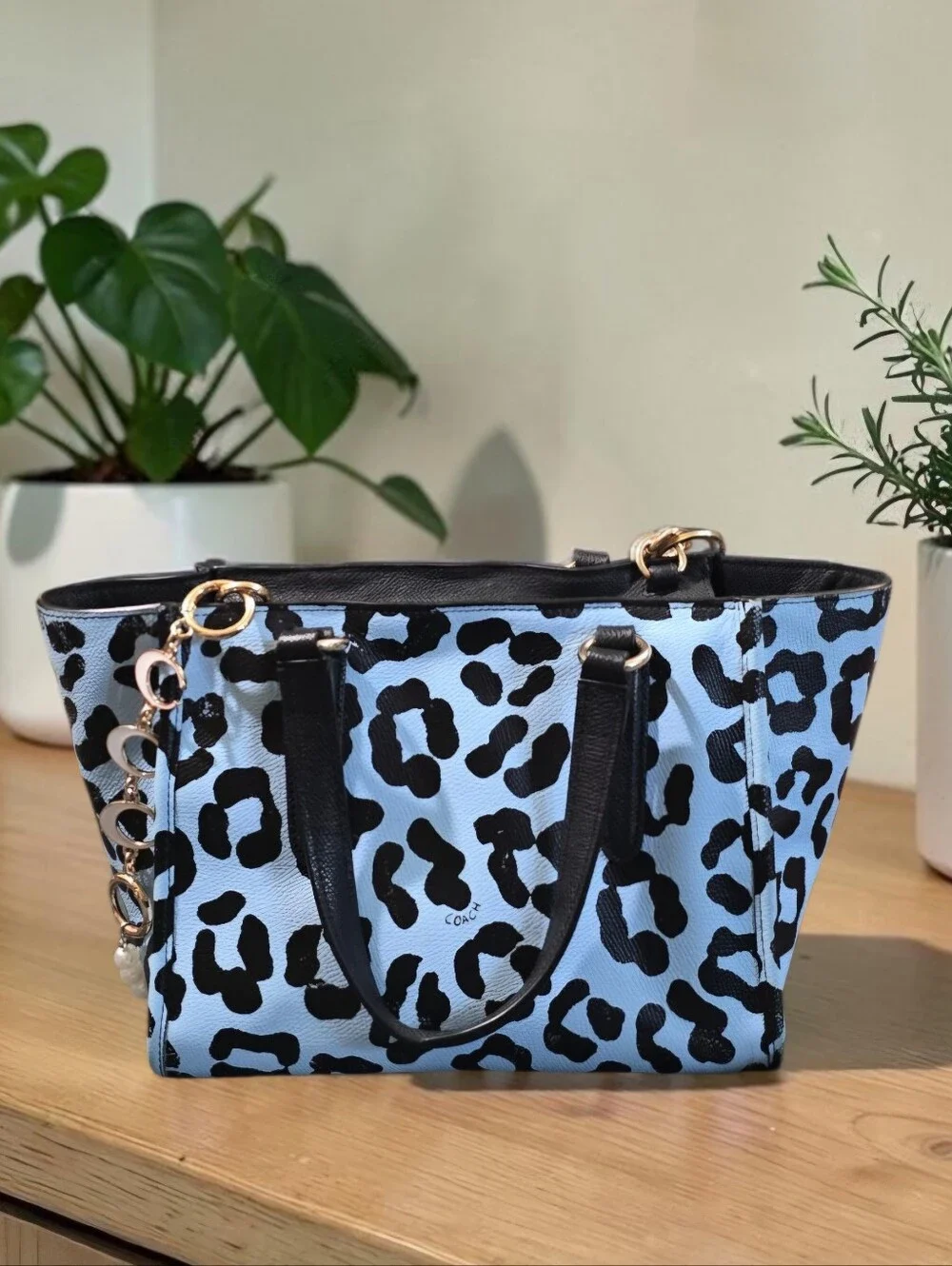 Coach Pale Blue Ocelot Mini Crosby Carryall Handbag